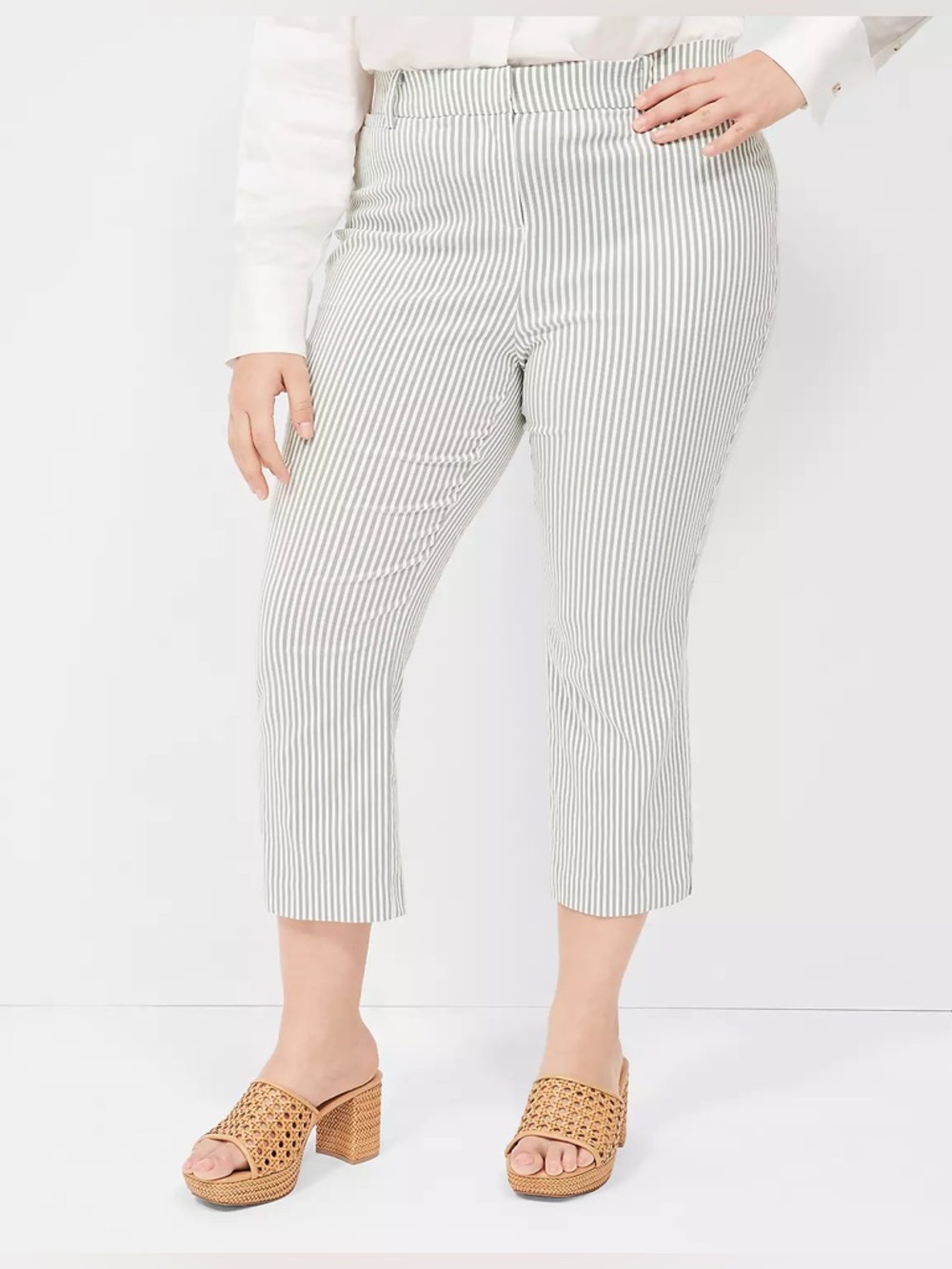 (B5) Lane Bryant 4-Season Slim Capri Pants Green White Striped Plus Size 22